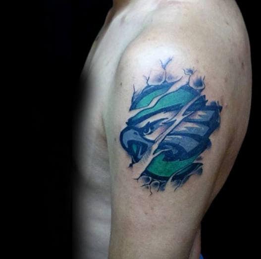 Ripped Skin Upper Arm Guys Philiadephia Eagles Tattoo Ideas