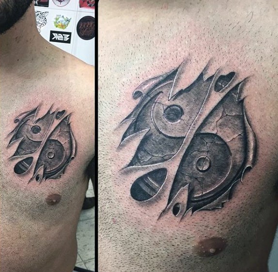 Ripped Skin Yin Yang Heart Tattoos For Guys On Chest