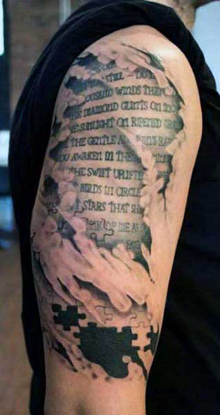 Ripping Skin Tattoos For Men With Puzzle Quote