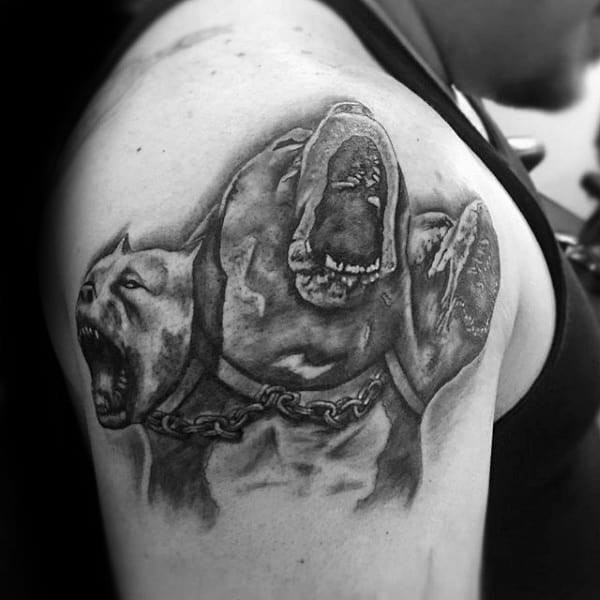 Roaring Cerberus Mens Upper Arm Tattoos