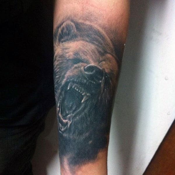 Roaring Grizzly Bear Male Animal Tattoos On Forearm