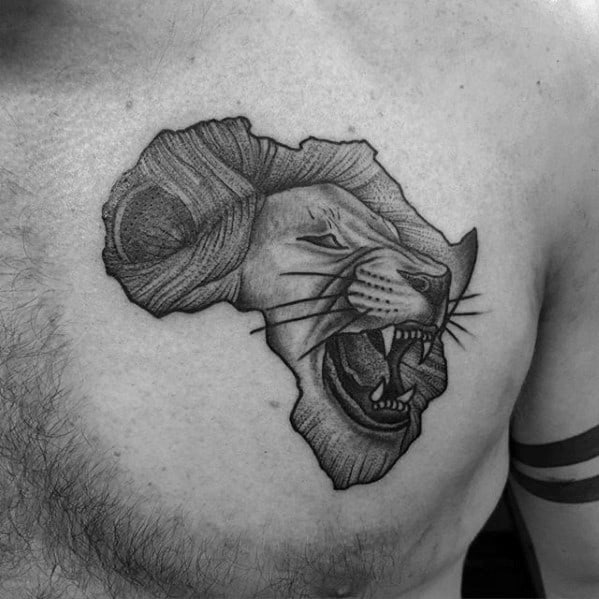 Roaring Lion Africa Guys Upper Chest Tattoo