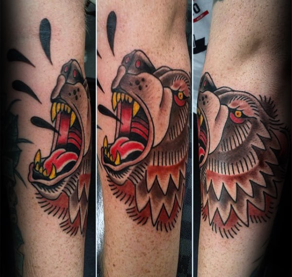 Roaring Traditional Bear Mens Outer Forearm Tattoos