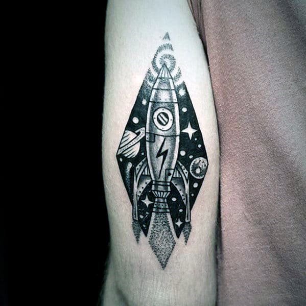 Rocket Ship Guys Back Of Arm Tattoo Designs