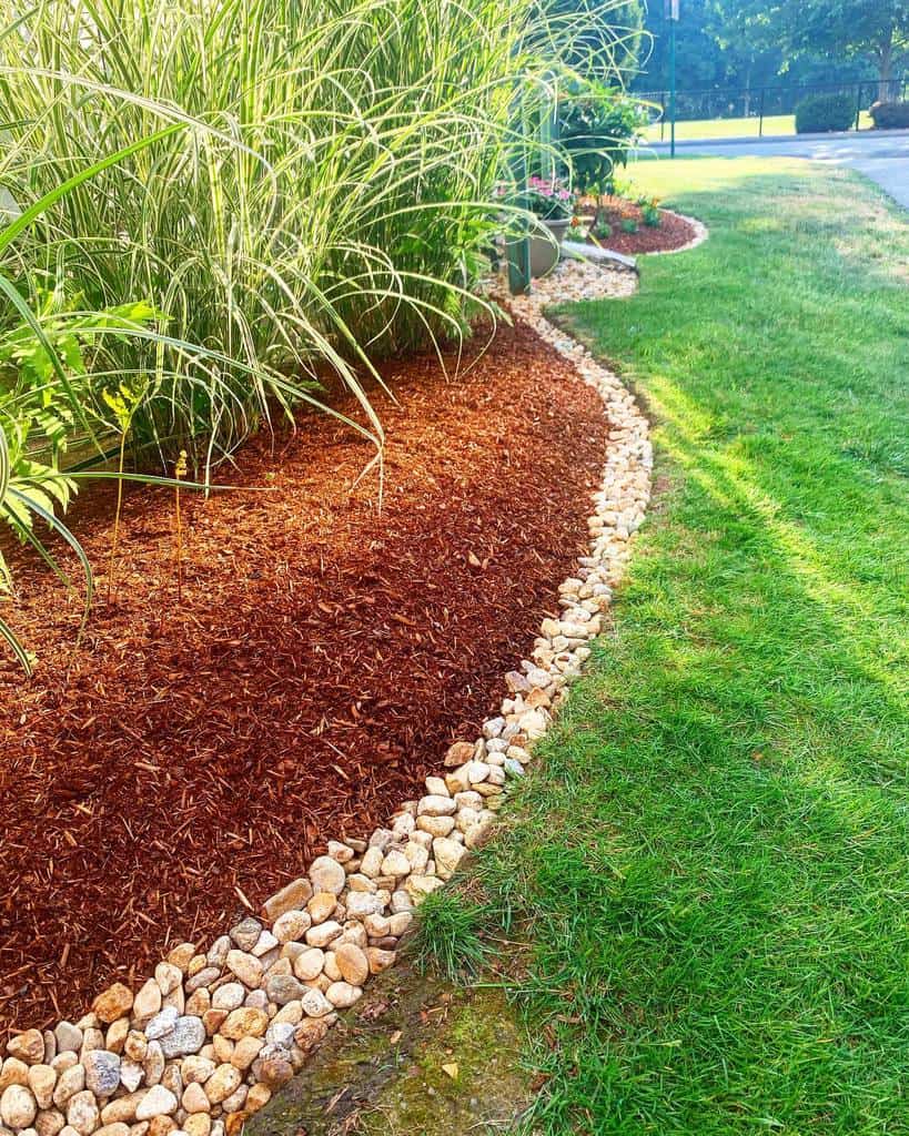 pebbles garden edging mulch grass