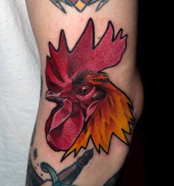 Rooster Red Ink Small Guys Arm Tattoos