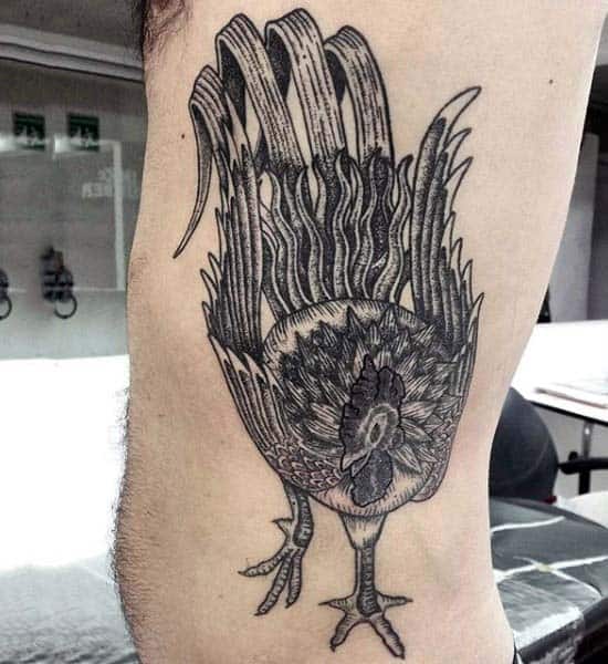 Rooster Tattoo For Men In Black Ink On Side