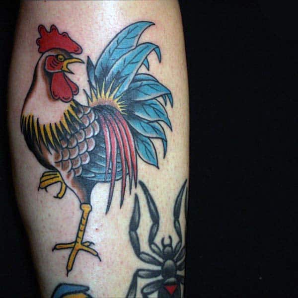 Rooster Tattoo For Men Neo Traditional Style On Leg