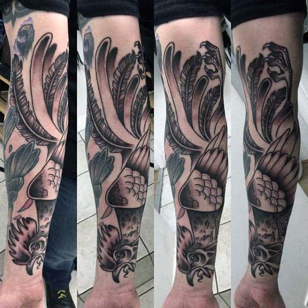 Rooster Tattoo For Men Shaded Blackwork Forearm Half Sleeve