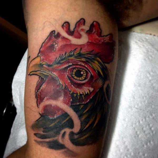 Rooster Tattoo For Menbicep In Traditional Style