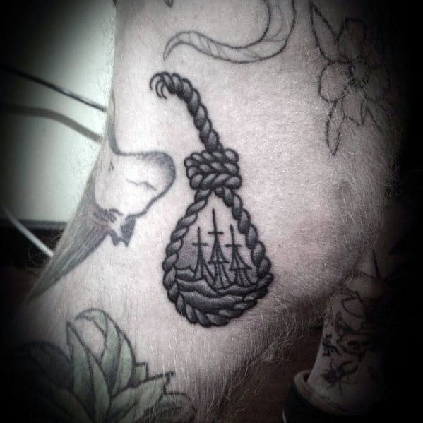 Rope With Sinking Ship Simple Leg Tattoos For Men