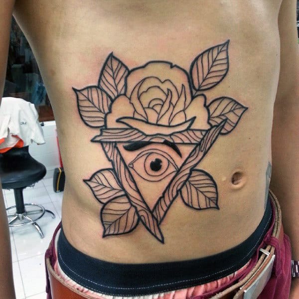 Rose And Leaves Illuminati Tattoo Male Torso