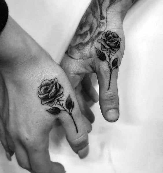 Rose Flower Couples Tattoos On Thumbs