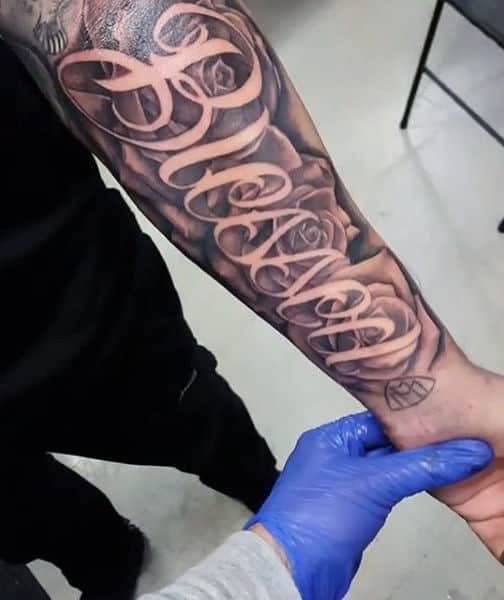 Rose Flower Forearm Sleeve Blessed Tattoo With Negative Space Design