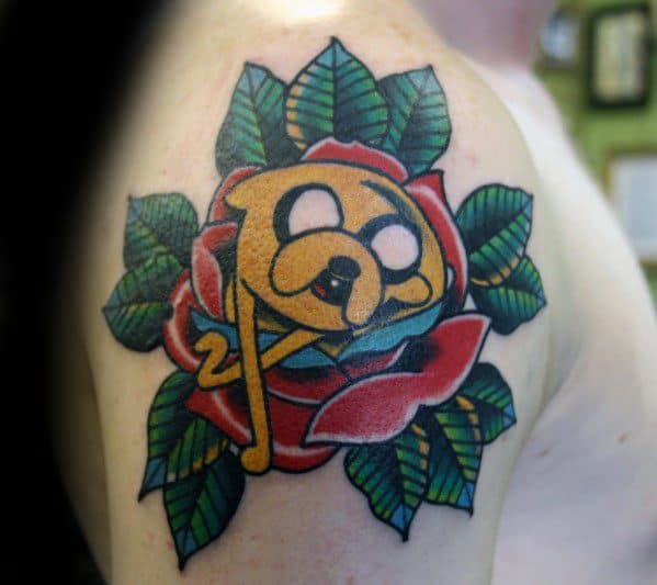 Rose Flower Jake Shoulder Mens Tattoo Adventure Time Design