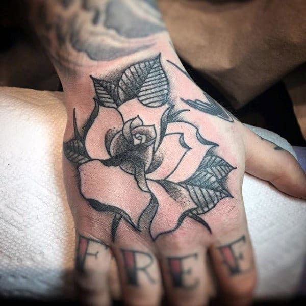 Rose Flower Minimalist Mens Hand Tattoos