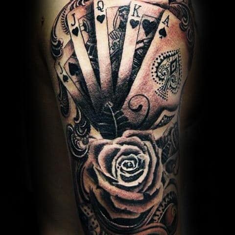 Rose Flower Playing Card Sleeve Tattoo On Male
