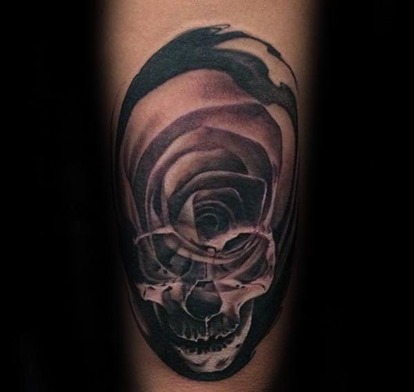 Rose Flower Skull Artistic Razy Male Arm Tattoos