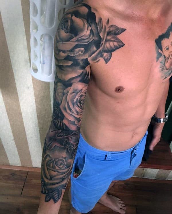 Rose Flower Sleeve Creative Mens Tattoo Designs