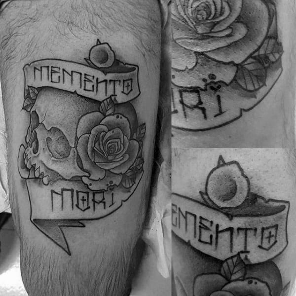 Rose Flower With Skull Memento Mori Male Arm Tattoos