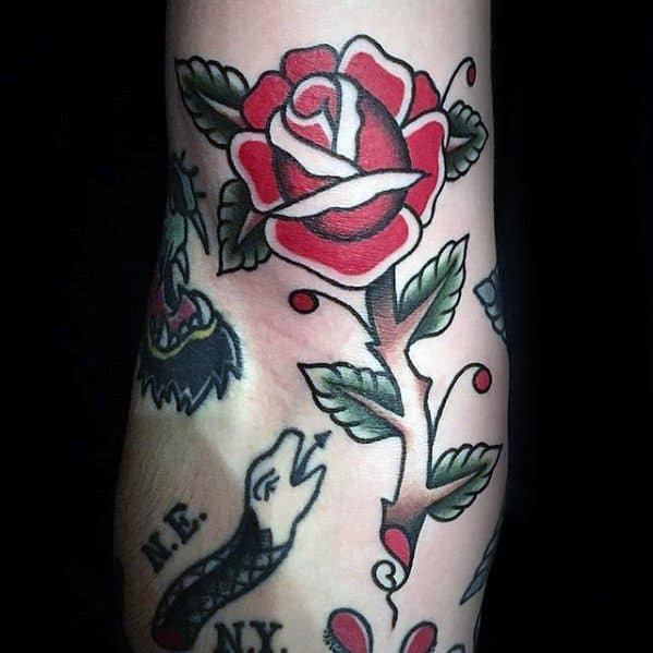 Rose Flower With Stem Male Cool Ditch Tattoo Ideas