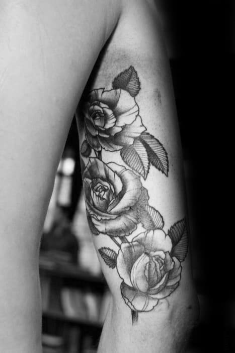Rose Flowers Shaded Back Of Arm Male Tattoos