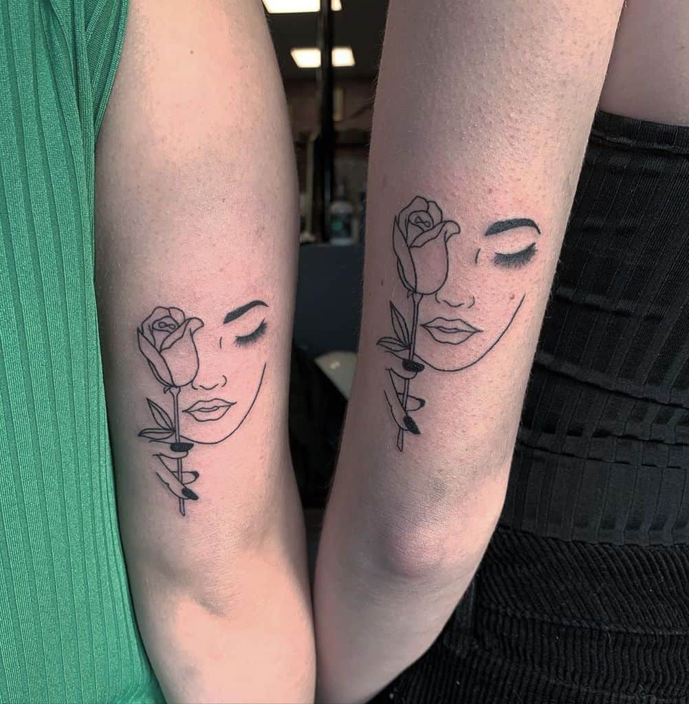Rose Half Face Friendship Tattoo