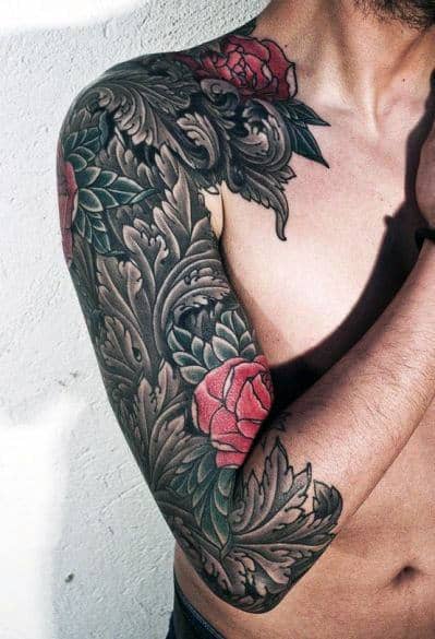 rose-half-sleeve-skull-tattoos-for-men