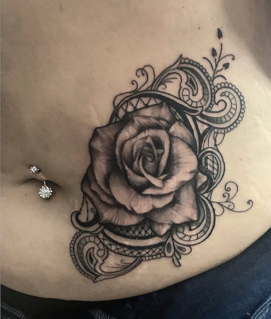 Rose Lace Stomach Tattoo