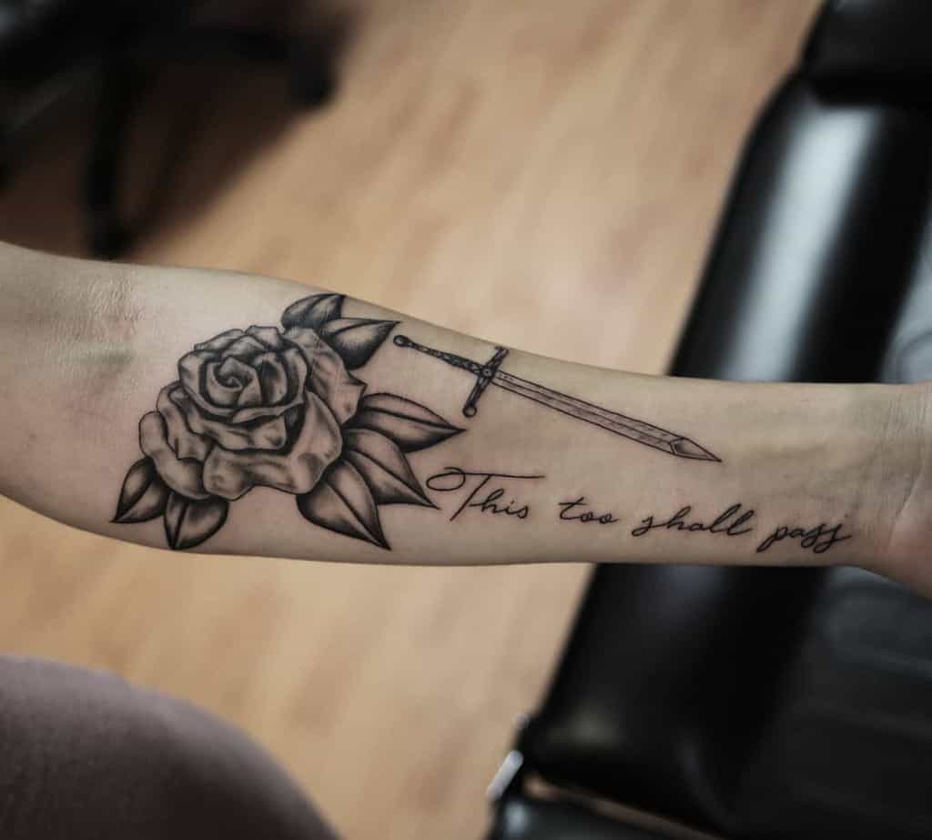 Rose Sword This Too Shall Pass Tattoo