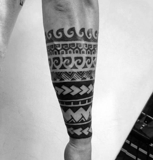 Rows Of Patterns Mens Tribal Forearm Tattoos