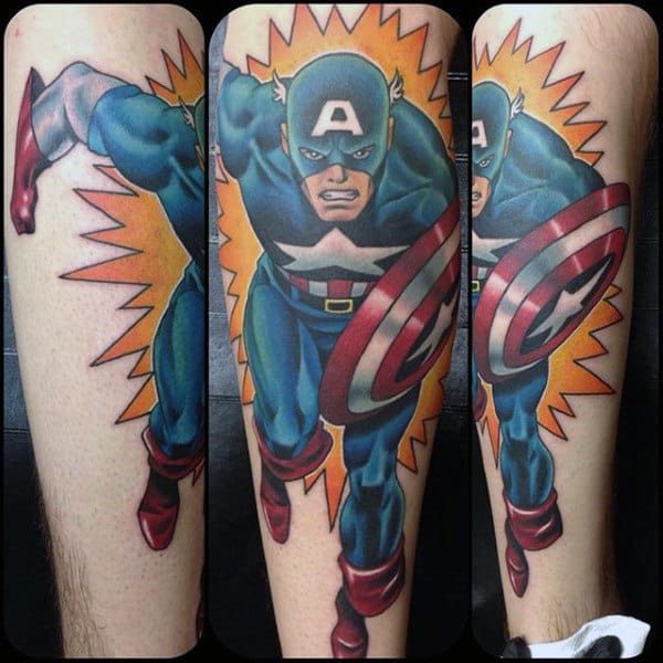 Running Captain America Mens Arm Tattoo