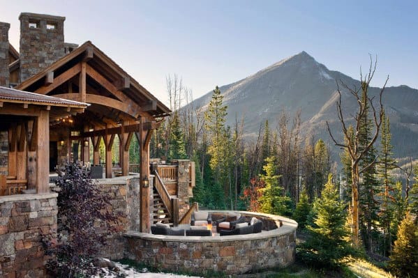 luxury rustic cabin patio pergola roof 