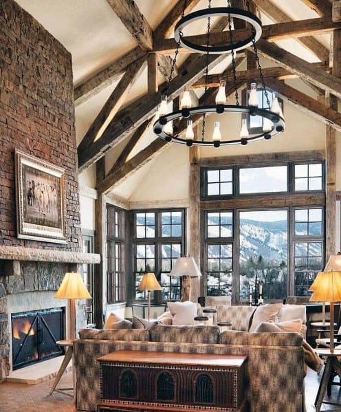Rustic Ceiling Vaulted Living Room Design Ideas