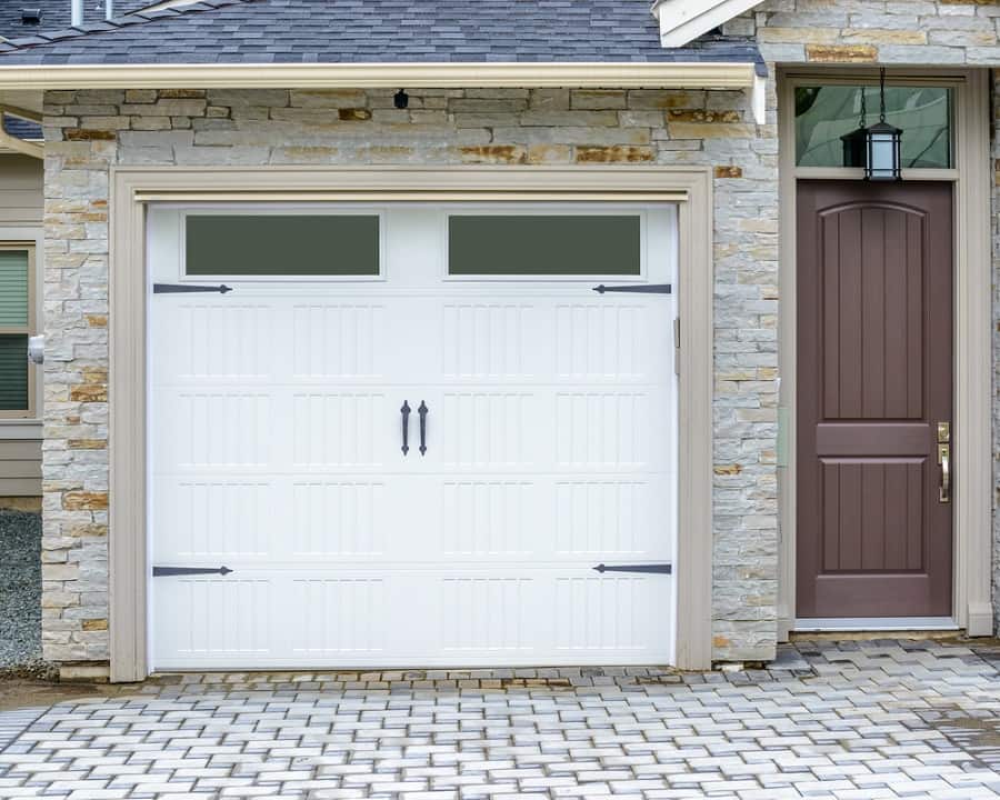 Rustic Dark Grey Wood Home Ideas Garage Doors With Brick Cladding