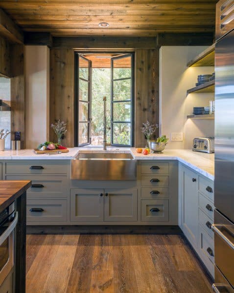 rustic kitchen wood flooring and roof