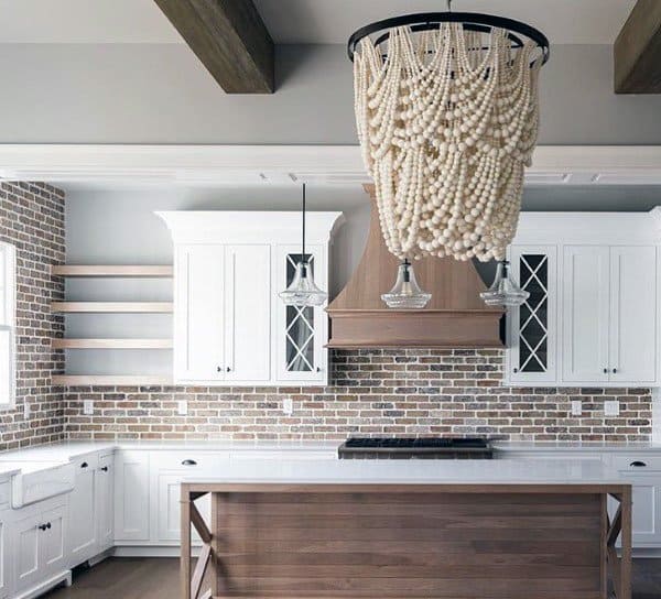 modern rustic kitchen brick wall extravagant lighting 