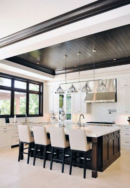 black kitchen island white marble countertop