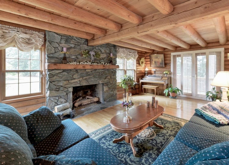 rustic living room exposed beam ceiling