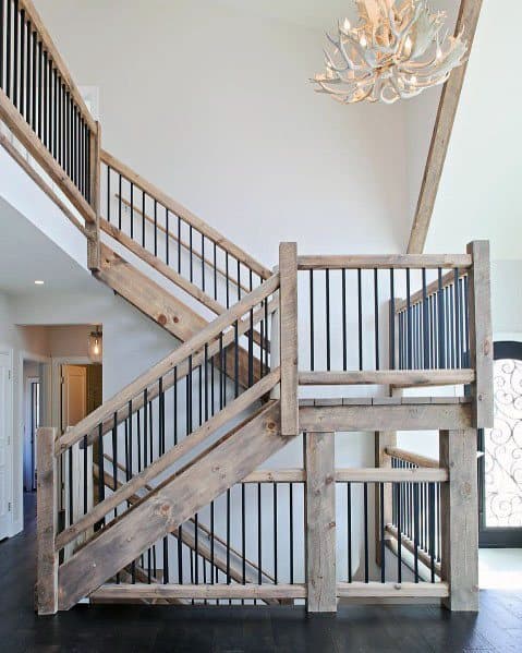 Rustic Salvaged Barn Wood Stairs Interior Design