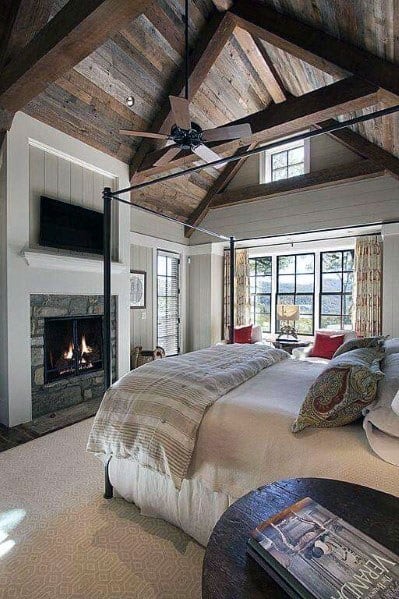 Rustic Wood Look Vaulted Ceiling Ideas For Bedroom