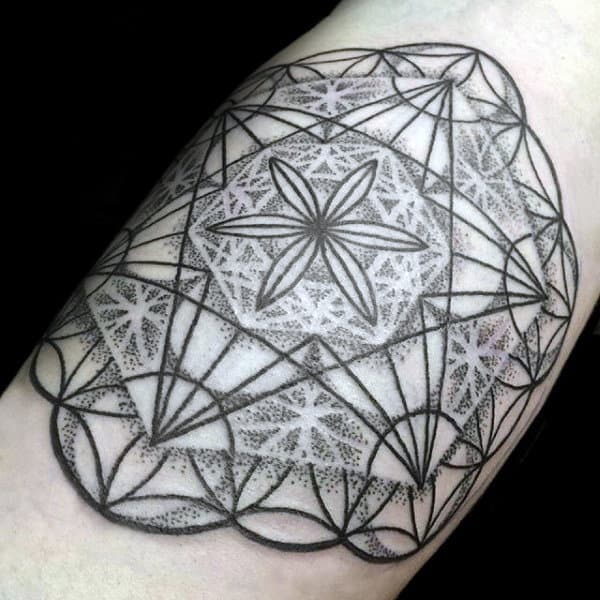 Sacred Geometry Flower Of Life Tattoo Ideas For Guys With Dotwork Design