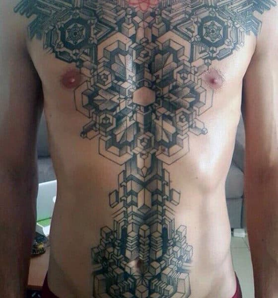 Sacred Geometry Line Tattoos For Men On Chest And Stomach