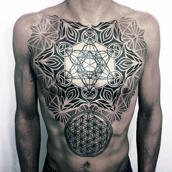 Sacred Geometry Male Flower Of Life Chest Tattoos