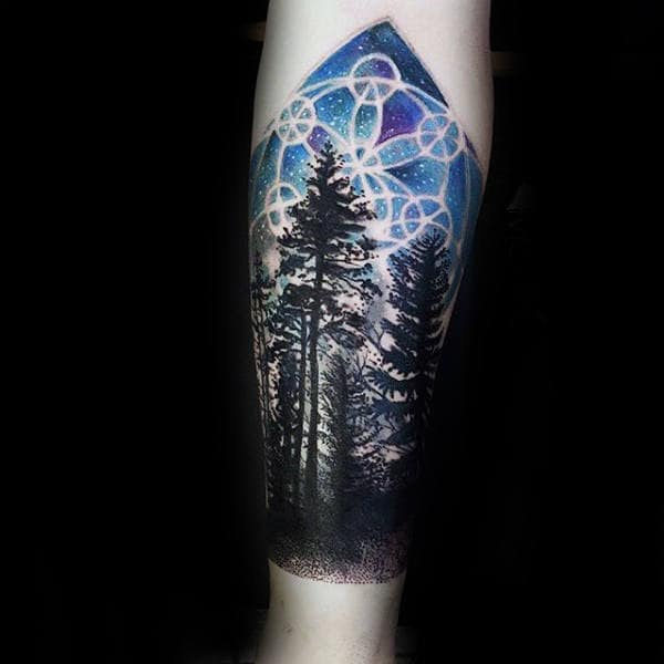 Sacred Geometry Night Sky Male Forest Tattoos