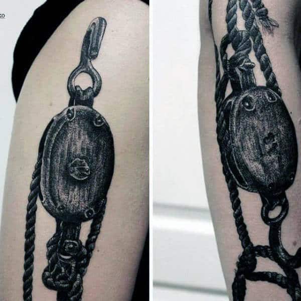 Sailboat Rope And Hook Tattoo For Men