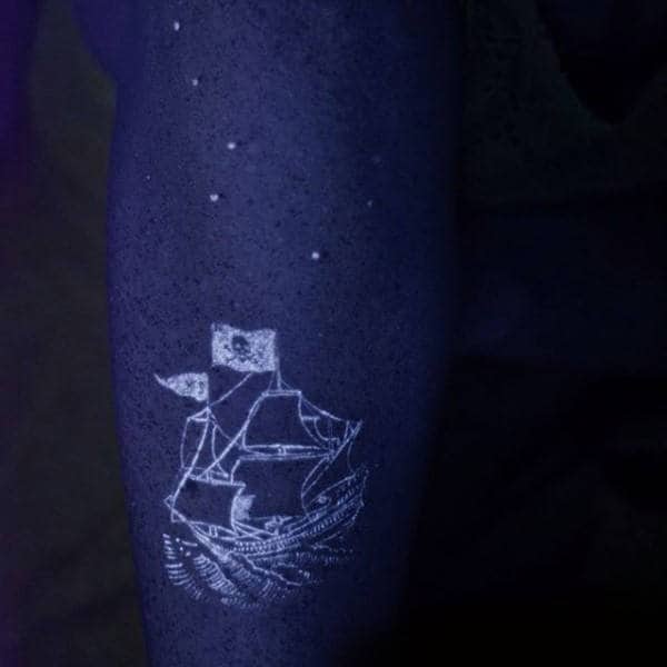Sailing Pirate Ship Glow In The Dark Tattoo For Guys