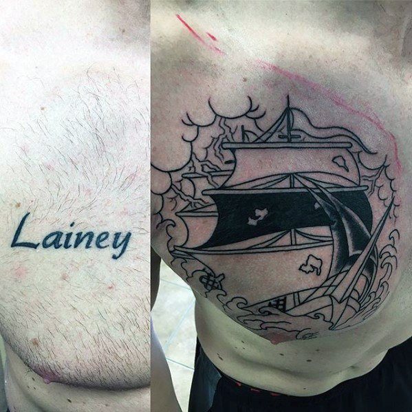 Sailing Ship Chest Tattoo Cover Up Ideas For Gentlemen