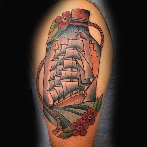 Sailor Jerry Ship In A Bottle Upper Arm Guys Tattoos