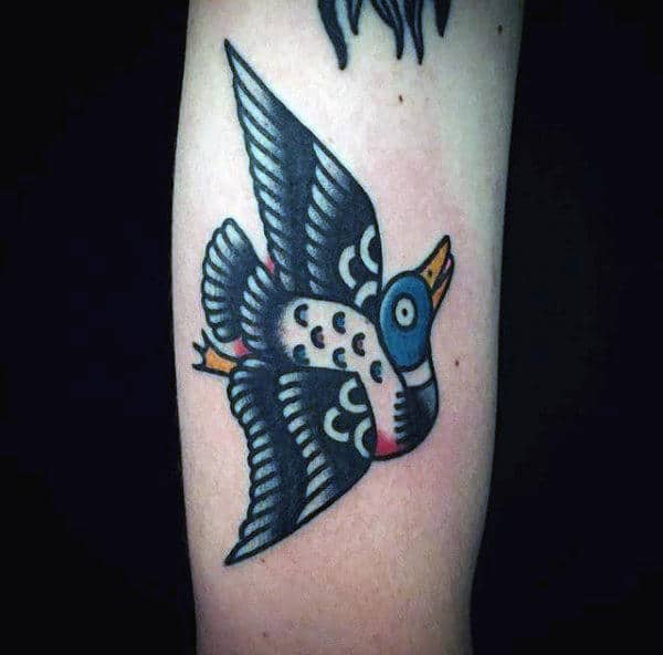 Sailor Jerry Style Duck Tattoo On Male